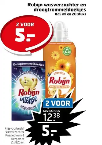 Trekpleister Robijn wasverzachter en droogtrommeldoekjes 825 ml en 20 stuks aanbieding