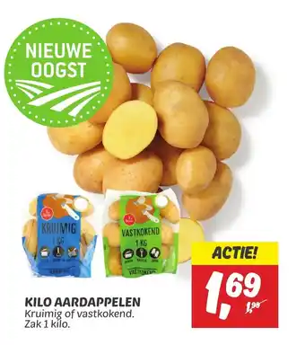 Dekamarkt KILO AARDAPPELEN Kruimig of vastkokend. Zak 1 kilo. aanbieding