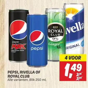 Dekamarkt PEPSI, RIVELLA OF ROYAL CLUB Alle varianten. Blik 250 ml. aanbieding