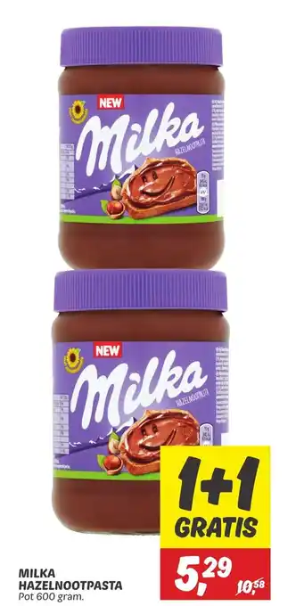 Dekamarkt MILKA HAZELNOOTPASTA Pot 600 gram. aanbieding