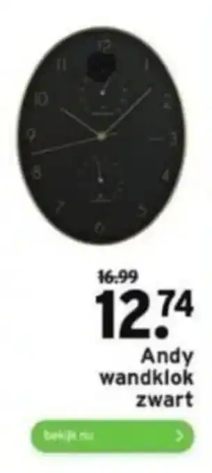 GAMMA Andy wandklok zwart aanbieding