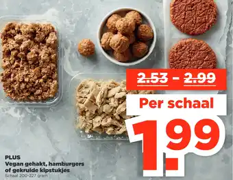 PLUS Plus vegan gehakt, hamburgers of gekruide kipstukjes aanbieding