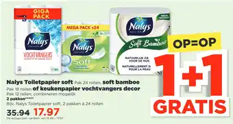 PLUS Nalys toiletpapier soft, soft bamboe of keukenpapier vochtvangers decor aanbieding