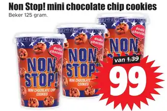 Dirk Non Stop! mini chocolate chip cookies 125g aanbieding