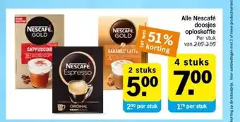 Albert Heijn Alle nescafé doosjes oploskoffie per stuk van 2.69-3.59 aanbieding