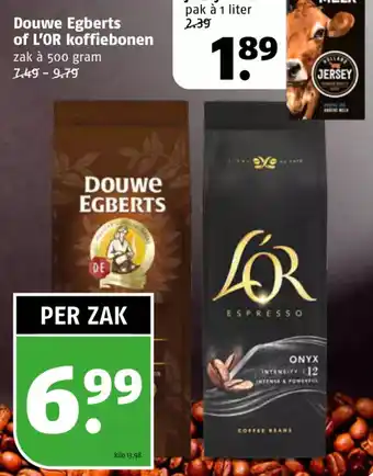 Poiesz Douwe Egberts of L'OR koffiebonen aanbieding