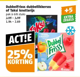 Poiesz DubbelFrisss dubbellikkersss of Taksi knetterijs pak à 6/8 stuks aanbieding