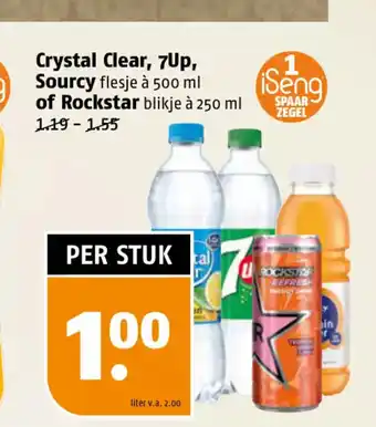 Poiesz Crystal Clear, 7Up, Sourcy flesje à 500 ml of Rockstar blikje à 250 ml aanbieding