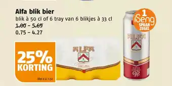 Poiesz Alfa blik bier blik à 50 cl of 6 tray van 6 blikjes à 33 cl aanbieding