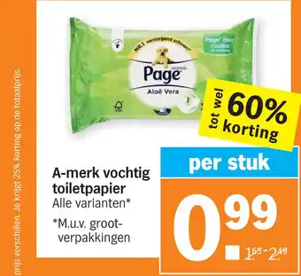 Albert Heijn A-merk vochtig toiletpapier aanbieding