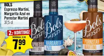 Dirck 3 BOLS Espresso Martini, Margarita Azul en Pornstar Martini 37,5 cl aanbieding