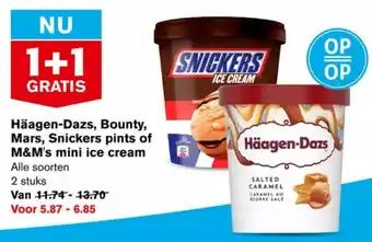 Hoogvliet Häagen-Dazs, Bounty, Mars, Snickers pints of M&M's mini ice cream 2 stuks aanbieding