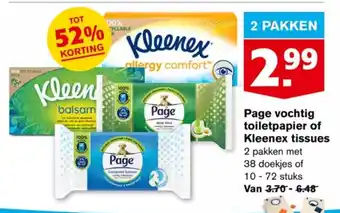 Hoogvliet Page vochtig toiletpapier of Kleenex tissues aanbieding