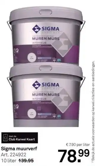 Karwei Sigma muurverf art. 224922 10 liter 139.95 aanbieding