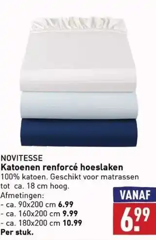 ALDI Katoenen renforcé hoeslaken 100% katoen. geschikt voor matrassen tot ca. 18 cm hoog. afmetingen: aanbieding