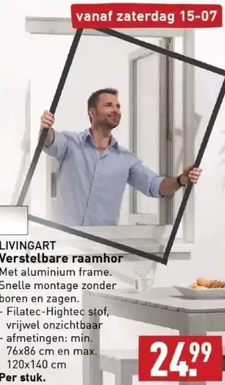 ALDI Verstelbare raamhor met aluminium frame. snelle montage zonder boren en zagen. - filatec-hightec stof, vrijwel onzichtbaar -  aanbieding