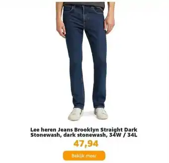 Amazon Lee heren jeans brooklyn straight dark stonewash, dark stonewash, 34w / 34l aanbieding