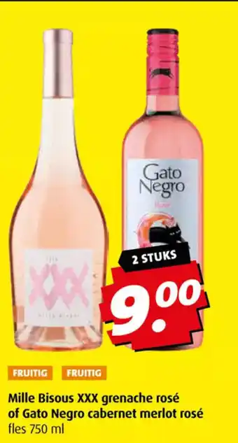 Boni Mille Bisous XXX grenache rosé of Gato Negro cabernet merlot rosé fles 750 ml aanbieding