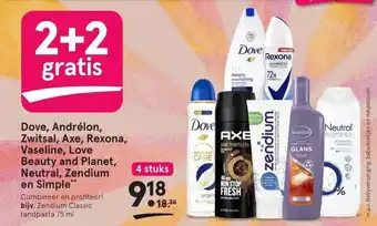 Etos Dove, Andrélon, Zwitsal, Axe, Rexona, Vaseline, Love Beauty and Planet, Neutral, Zendium en Simple** aanbieding