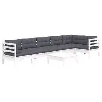 fonQ Vidaxl 7-delige loungeset met kussens grenenhout wit aanbieding