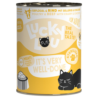 Zooplus 6x 400g lucky lou sterilized gevogelte & rundvlees natte kattenvoer aanbieding