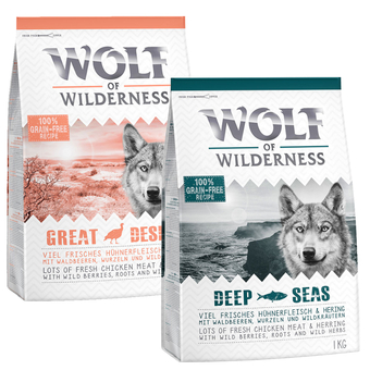 Zooplus 2x1kg classic probeerpakket: vis, kalkoen met kip wolf of wilderness hondenvoer aanbieding