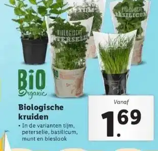 Lidl Organic biologische kruiden . in de varianten tijm, peterselie, basilicum, munt en bieslook aanbieding