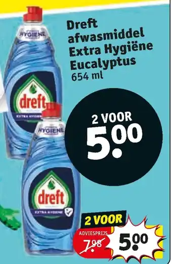 Kruidvat Dreft afwasmiddel Extra Hygiene Eucalyptus 654ml aanbieding