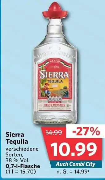 Combi Markt Sierra Tequila verschiedene Sorten, 38 % Vol. 0,7-1-Flasche (11= 15.70) aanbieding