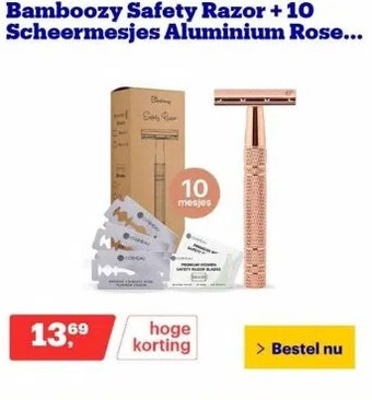 Bol.com Bamboozy safety razor + 10 scheermesjes aluminium rose gold goud unisex voor vrouwen scheermes aanbieding