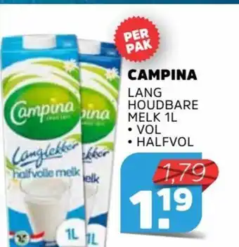 Sahan Supermarkten CAMPINA LANG HOUDBARE MELK 1L • VOL aanbieding