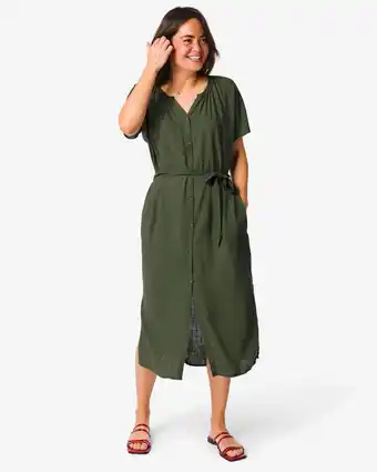 HEMA Hema dames doorknoopjurk resa met linnen (groen) aanbieding