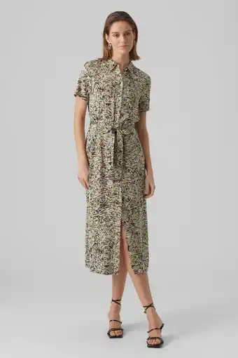 Wehkamp Vero moda blousejurk vmeasy met all over print en ceintuur beige/bruin/groen aanbieding