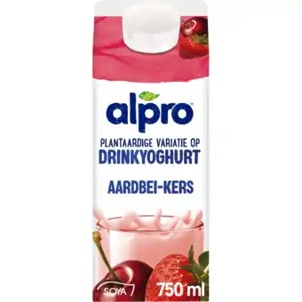 Jumbo Alpro plantaardige variatie op drinkyoghurt aardbei-kers gekoeld 750ml aanbieding