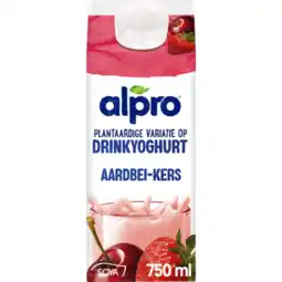 Jumbo Alpro plantaardige variatie op drinkyoghurt aardbei-kers gekoeld 750ml aanbieding