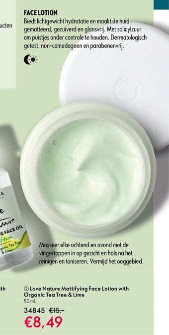 Oriflame Love Nature Mattifying Face Lotion with Organic Tea Tree & Lime aanbieding