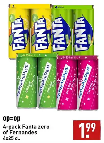 ALDI 4-pack Fanta zero of Fernandes 4x25 cl. aanbieding