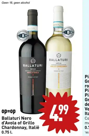 ALDI Ballaturi Nero d'Avola of Grillo Chardonnay, Italië 0.75l aanbieding