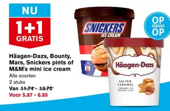 Hoogvliet Häagen-dazs, bounty, mars, snickers pints of m&m's mini ice cream aanbieding