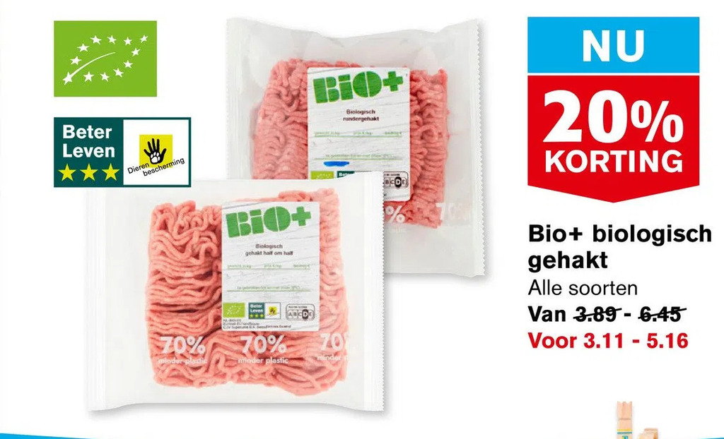 Bio+ biologisch gehakt aanbieding bij Hoogvliet