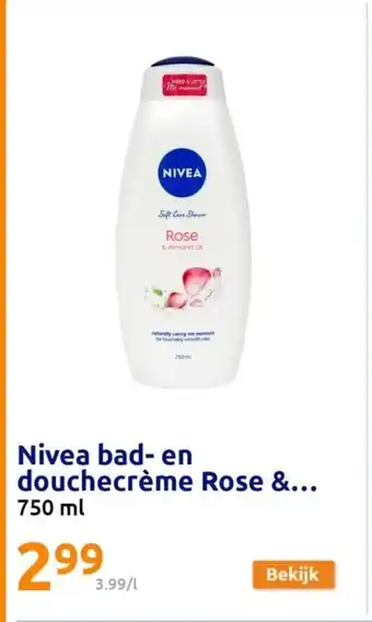 Action Nivea bad- en douchecrème Rose &... 750ml aanbieding