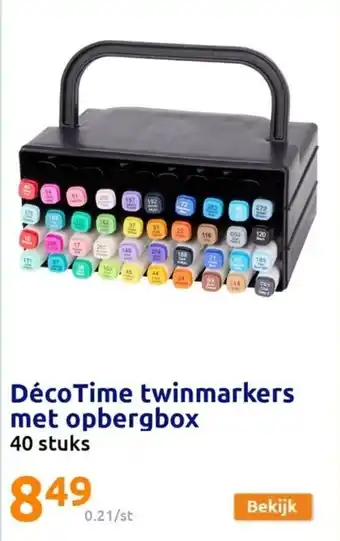 Action Déco Time twinmarkers met opbergbox 40 stuks aanbieding