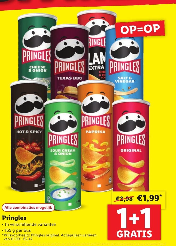 Pringles 165g 1+1 gratis aanbieding bij Lidl