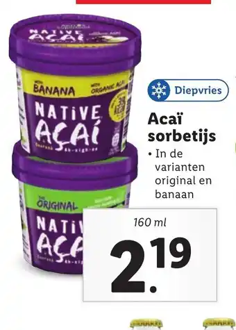 Lidl Acaï sorbetijs 160ml aanbieding