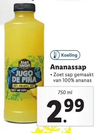 Lidl Ananassap • Zoet sap gemaakt van 100% ananas  750ml aanbieding