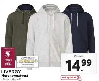 Lidl LIVERGY Herensweatvest Maten: M t/m XL aanbieding