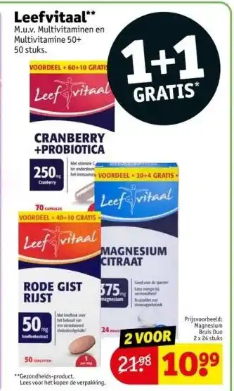 Kruidvat Leefvitaal** m.u.v. multivitaminen en multivitamine 50+ 50 stuks. aanbieding