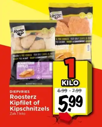 Vomar Voordeelmarkt DIEPVRIES Roosterz Kipfilet of Kipschnitzels Zak 1 kilo aanbieding