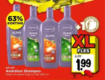 Vomar Voordeelmarkt Andrélon Shampoo Glans of ledere Dag XL-fles 450 ml aanbieding