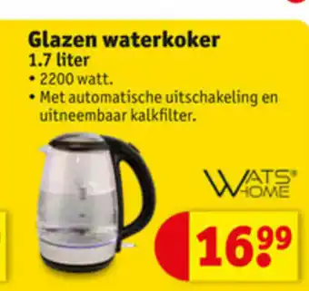 Kruidvat WatsHome Glazen waterkoker 1.7L aanbieding